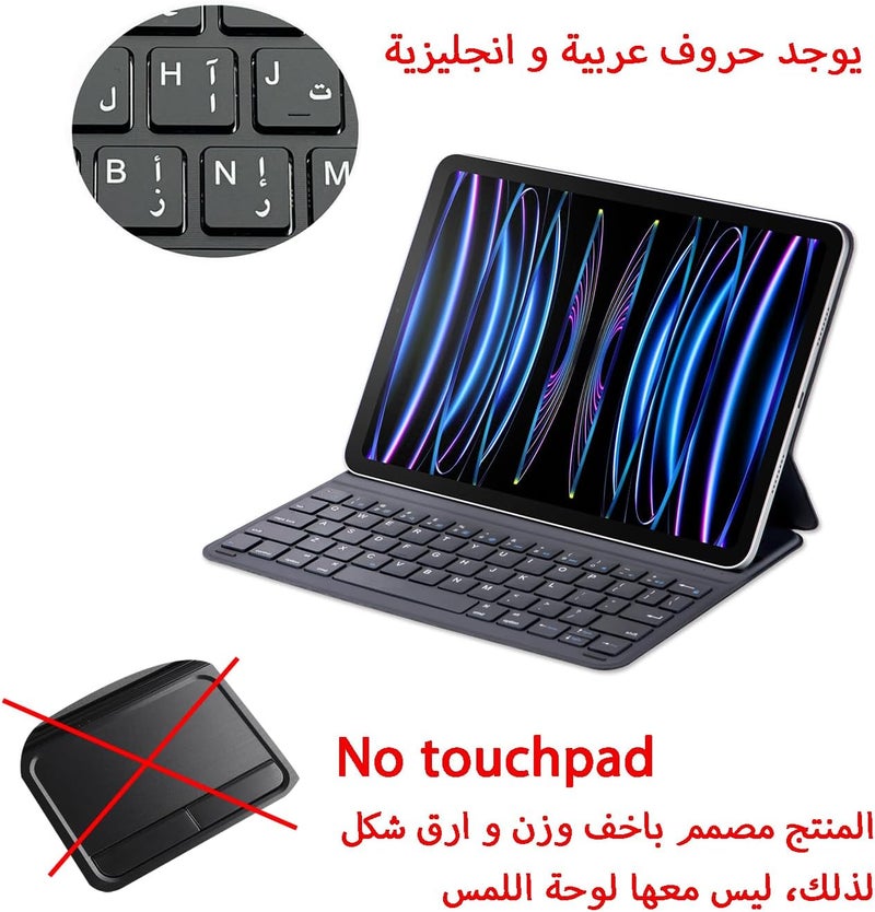 لوحة مفاتيح ماجيك (عربي/إنجليزي) لآيباد الجيل العاشر 10.9 بوصة 2022 والجيل الحادي عشر 11 بوصة A16 2025، لا يتطلب شحنًا، فائق النحافة والخفة، حامل مغناطيسي، بلوتوث، أسود - Image 5