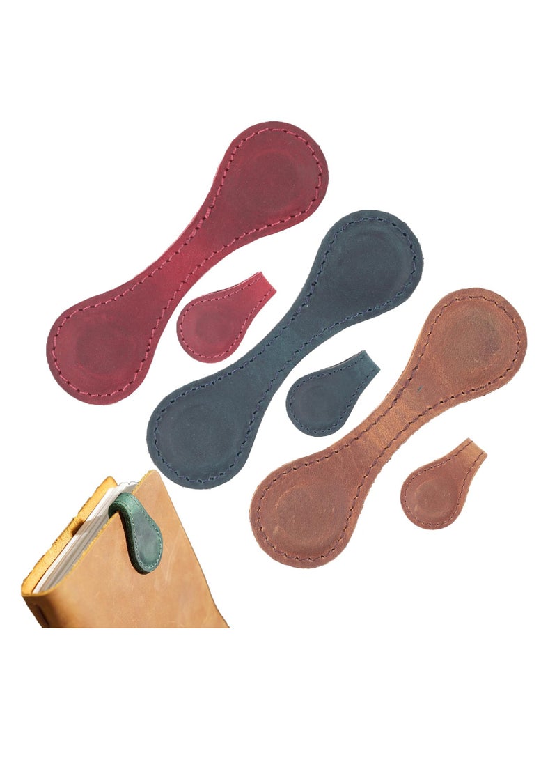 SOLARAE 3Pcs Magnetic Bookmarks, Leather Book Markers Clip, for Reading Book Lover Writer Readers Kids Women, Made of Top-grain Cowhide and Magnets, Super Strong Magnetism (Brown Red Blue) - Image 1