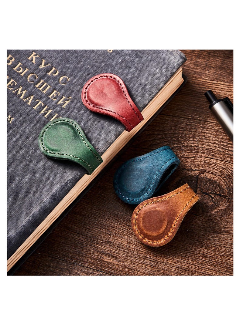 SOLARAE 3Pcs Magnetic Bookmarks, Leather Book Markers Clip, for Reading Book Lover Writer Readers Kids Women, Made of Top-grain Cowhide and Magnets, Super Strong Magnetism (Brown Red Blue) - Image 2