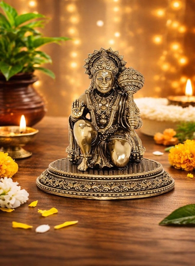 BEXCO Sitting Hanuman Ji Brass Idol | Bajrangbali Sankat Mochan Hanuman Murti Statue Figurine Perfect for Puja, Home Office Table Sculpture (3. inch) - Image 1