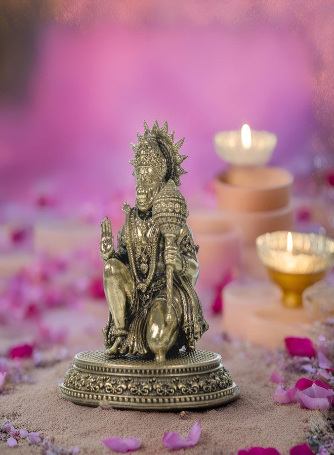 BEXCO Sitting Hanuman Ji Brass Idol | Bajrangbali Sankat Mochan Hanuman Murti Statue Figurine Perfect for Puja, Home Office Table Sculpture (3. inch) - Image 4