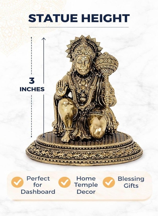 BEXCO Sitting Hanuman Ji Brass Idol | Bajrangbali Sankat Mochan Hanuman Murti Statue Figurine Perfect for Puja, Home Office Table Sculpture (3. inch) - Image 2