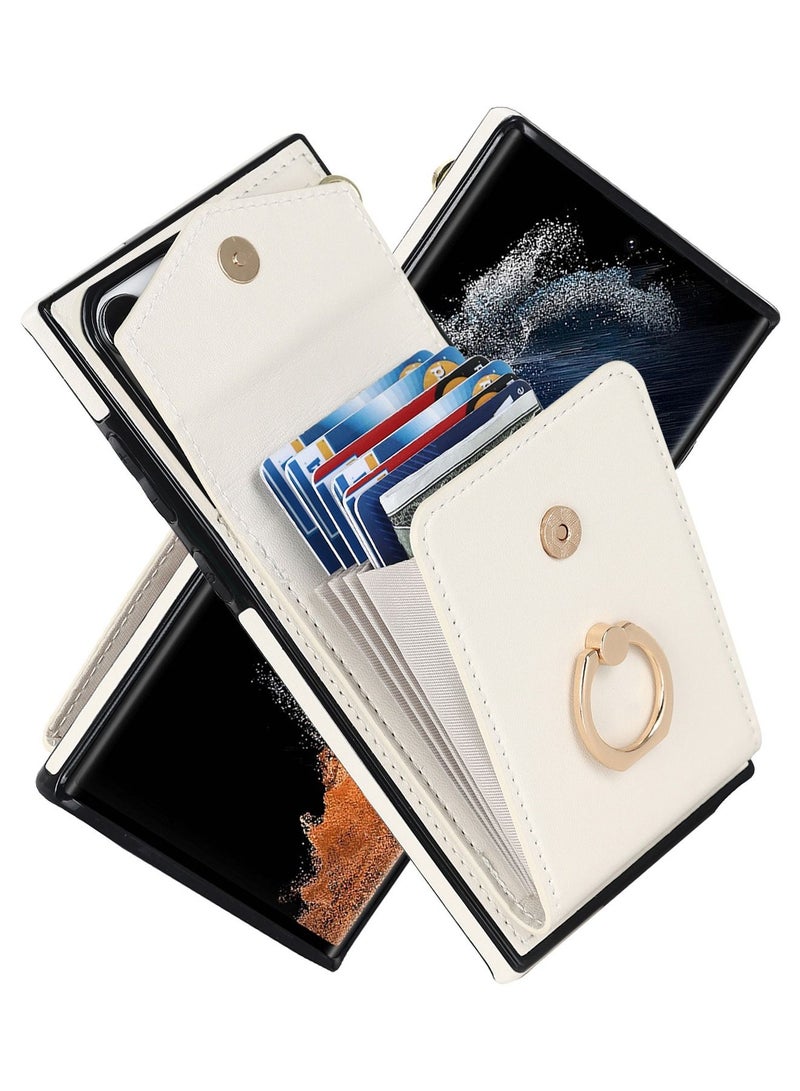 Galaxy S23 Ultra Case, with 360 Degree Rotation Stand Ring Holder Credit Card Holder, for Women Ladies Girls, Slim Leather Skin S23 Ultra Protective Back Cover,S23 Ultra Wallet Case  - Image 1