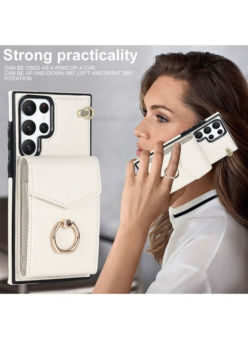 Galaxy S23 Ultra Case, with 360 Degree Rotation Stand Ring Holder Credit Card Holder, for Women Ladies Girls, Slim Leather Skin S23 Ultra Protective Back Cover,S23 Ultra Wallet Case  - Image 2
