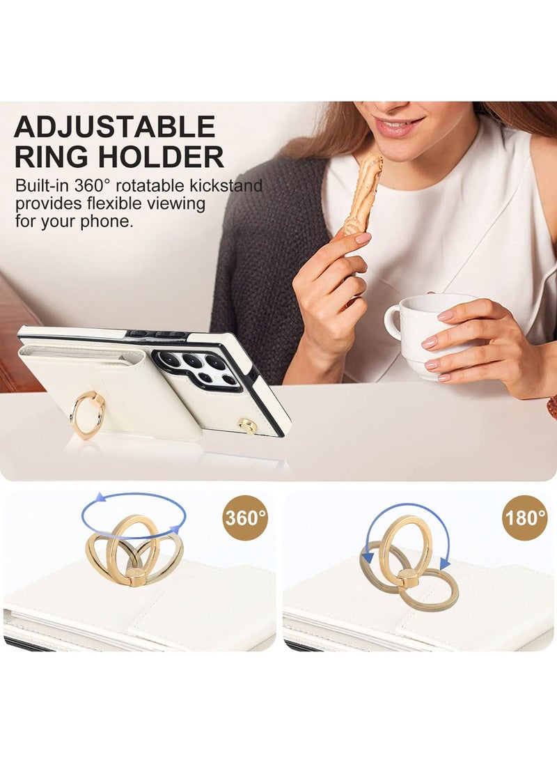 Galaxy S23 Ultra Case, with 360 Degree Rotation Stand Ring Holder Credit Card Holder, for Women Ladies Girls, Slim Leather Skin S23 Ultra Protective Back Cover,S23 Ultra Wallet Case  - Image 5