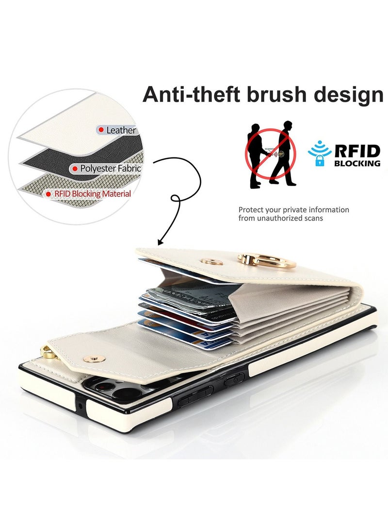 Galaxy S23 Ultra Case, with 360 Degree Rotation Stand Ring Holder Credit Card Holder, for Women Ladies Girls, Slim Leather Skin S23 Ultra Protective Back Cover,S23 Ultra Wallet Case  - Image 4