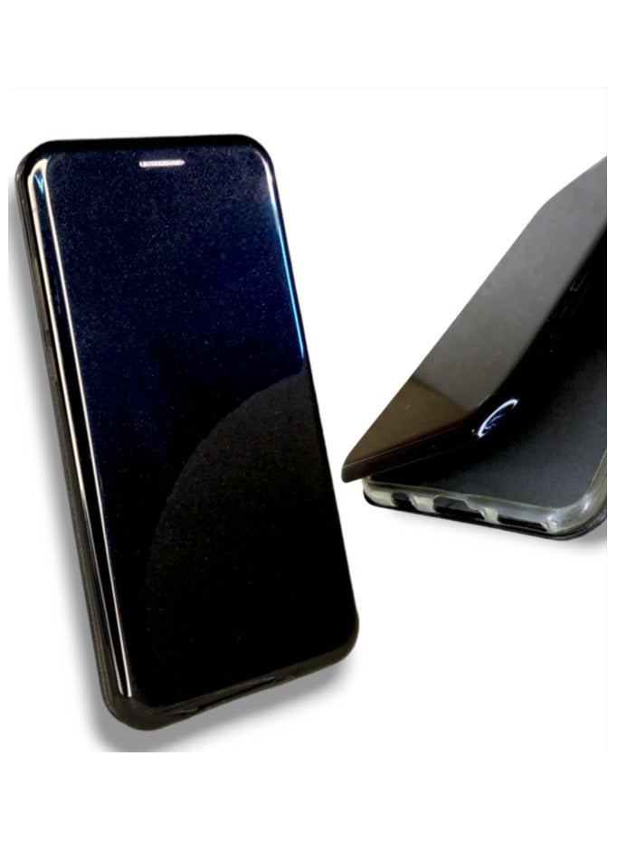 For Honor 10 Lite Glossy Plastic Ceramic Magnetic Flip Cover, Headphones Filter and Card Slot Compatible With Honor 10 Lite (6.21') (Black)  - Image 1
