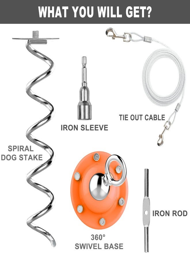 Eurmax USA 360° Swivel Pet Dog Tie Out Stake Bonus 17FT Dog Tie Out Cable Dog Anchor Heavy Duty Anchor Dog Tether （Orange） - Image 5
