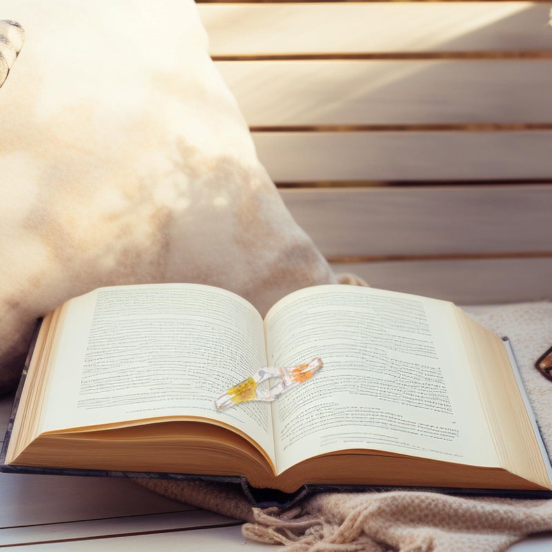 حامل صفحة كتاب الإبهام من راتنج الزهور، إشارة كتاب قابلة لإعادة الاستخدام للقراءة باللون البرتقالي والأصفر - Image 4