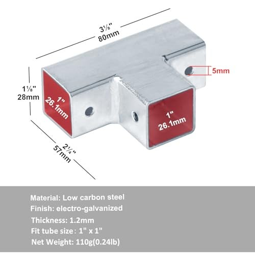 YIDU69Q 8 Pcs 1" 3 Way T Shape Square Tube Connector, Square Tube Fitting Fence Guardrail Rail Clamp - Image 2