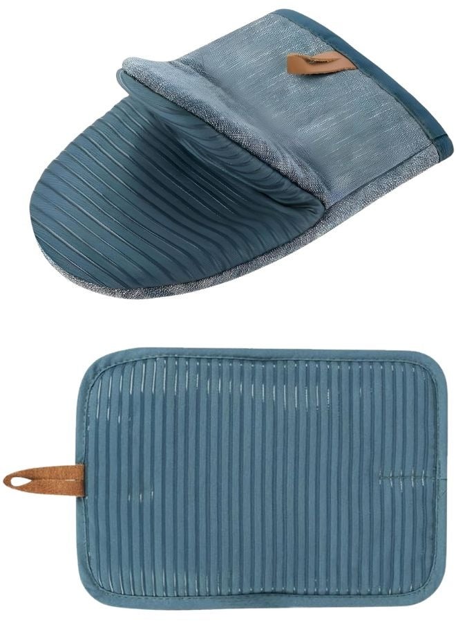 فالمر قفازات الفرن مقاومة للحرارة 250 درجة مئوية ومضادة للانزلاق ودرجات حرارة عالية لفرن الميكروويف وفرن الخبز والطهي للاستخدام التجاري (مجموعة من قطعتين، باللون الازرق) - Image 1