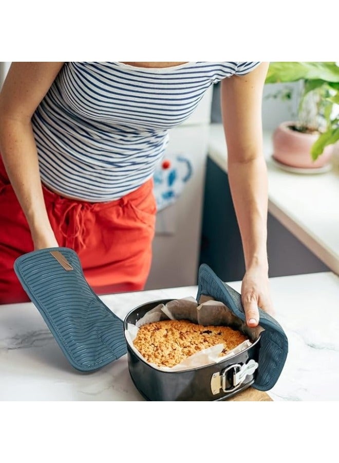 فالمر قفازات الفرن مقاومة للحرارة 250 درجة مئوية ومضادة للانزلاق ودرجات حرارة عالية لفرن الميكروويف وفرن الخبز والطهي للاستخدام التجاري (مجموعة من قطعتين، باللون الازرق) - Image 4