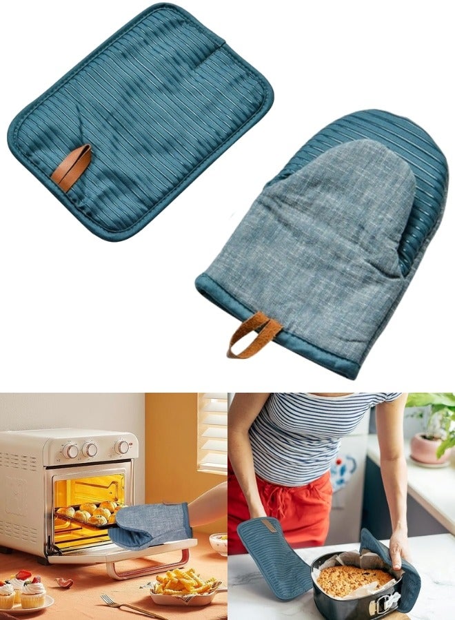 فالمر قفازات الفرن مقاومة للحرارة 250 درجة مئوية ومضادة للانزلاق ودرجات حرارة عالية لفرن الميكروويف وفرن الخبز والطهي للاستخدام التجاري (مجموعة من قطعتين، باللون الازرق) - Image 2