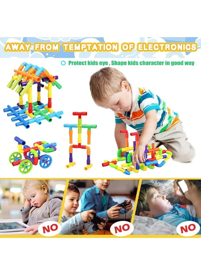 EP EXERCISE N PLAY STEM Toy Pipe Tube Building Set for Kids 175 Pieces Interlocking Construction Tubular Pipes Blocks Set with Storage Container Box Educational Toy Building Pipeworks Blocks Gift for Boys Girls Age 3  - Image 1