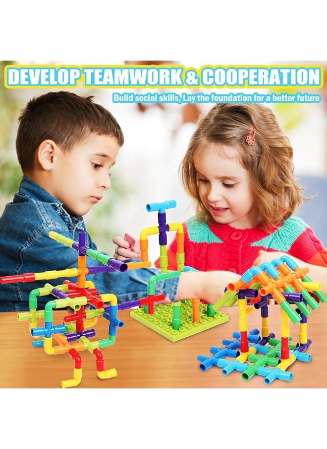 EP EXERCISE N PLAY STEM Toy Pipe Tube Building Set for Kids 175 Pieces Interlocking Construction Tubular Pipes Blocks Set with Storage Container Box Educational Toy Building Pipeworks Blocks Gift for Boys Girls Age 3  - Image 2