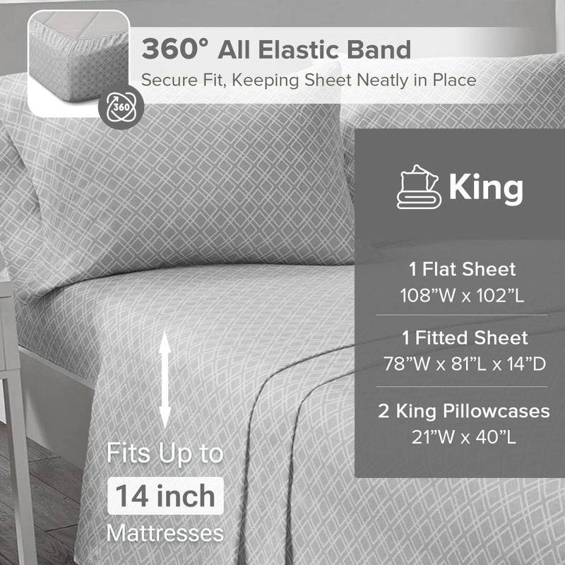 Comfort Spaces Cotton Flannel Sheets King Size, Ultra Soft Flannel Sheet Set with 14" Elastic Pocket Fits up to 16" Mattress, Breathable Warm Flannel Bedding, Grey Geo 4 Piece - Image 5