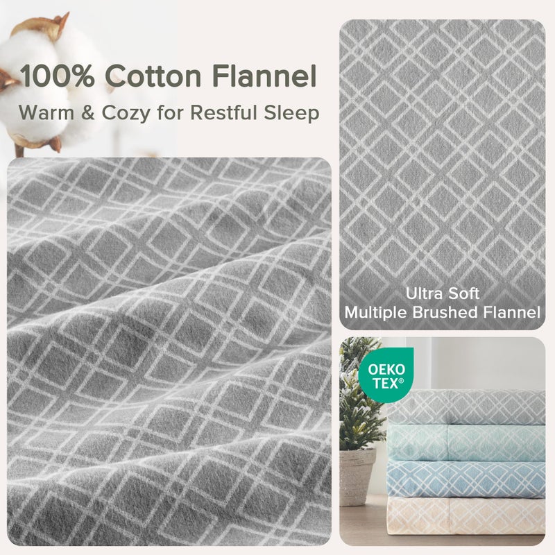 Comfort Spaces Cotton Flannel Sheets King Size, Ultra Soft Flannel Sheet Set with 14" Elastic Pocket Fits up to 16" Mattress, Breathable Warm Flannel Bedding, Grey Geo 4 Piece - Image 4