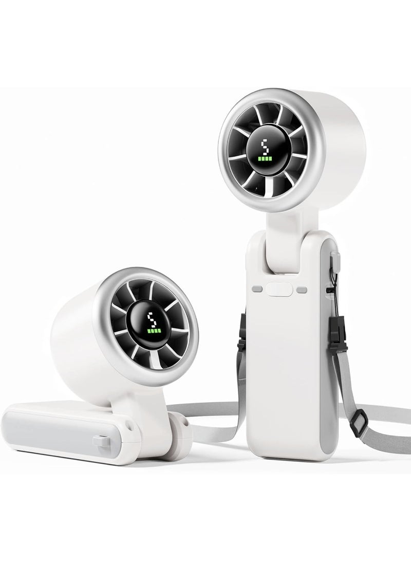 Personal Portable Handheld Fan: 5000mAh Battery Powered Rechargeable 20H Runtime - 5 Speeds Turbo Cooling Technology Hand Held Fans for Outdoor Travel Camping Hiking (White)