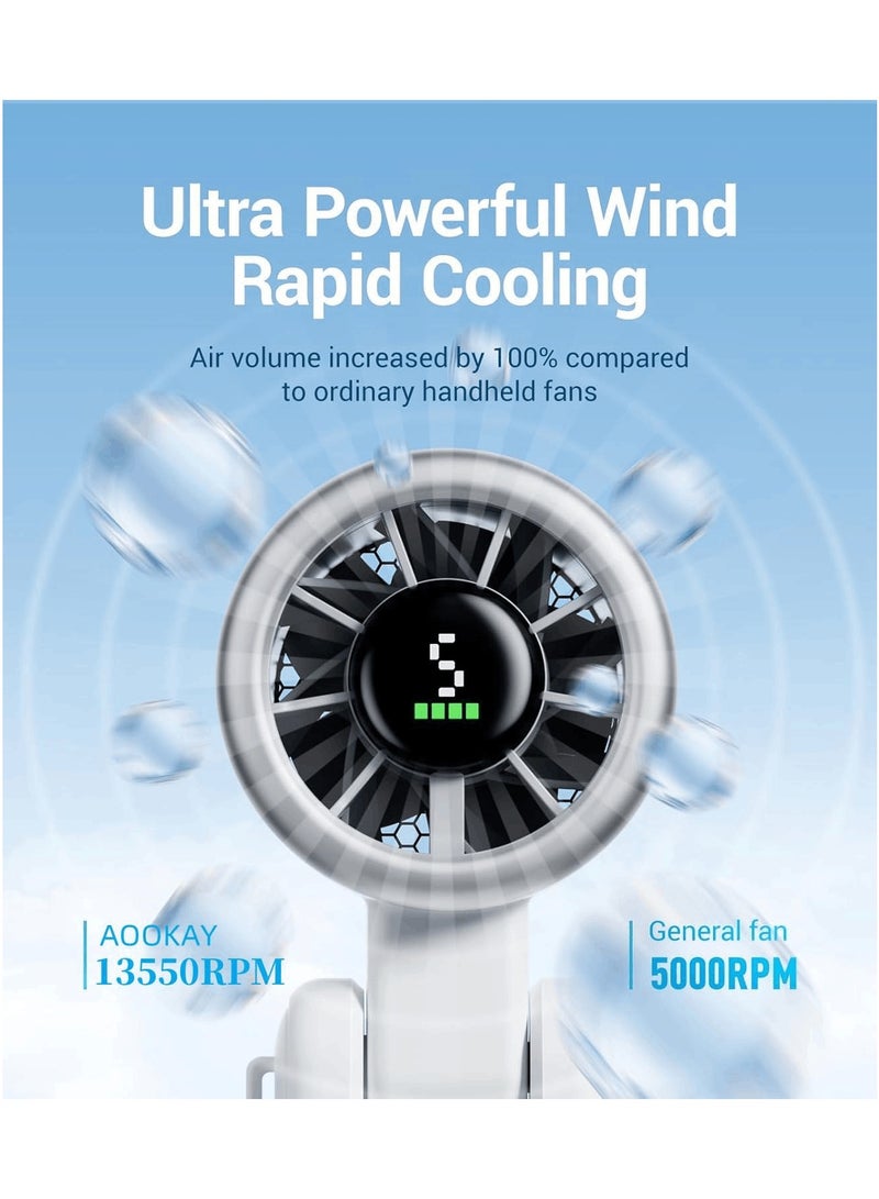 Personal Portable Handheld Fan: 5000mAh Battery Powered Rechargeable 20H Runtime - 5 Speeds Turbo Cooling Technology Hand Held Fans for Outdoor Travel Camping Hiking (White)