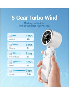 Aookay Portable Handheld Turbo Fan: 5000mAh Battery 5 Gear Wind Personal Fans Hand Fan Portable Rechargeable - 12 Hours Pocket Fan 3 in 1 Hand Held Fan - Portable Fan for Travel Outdoor Indoor (White)  - Image 5