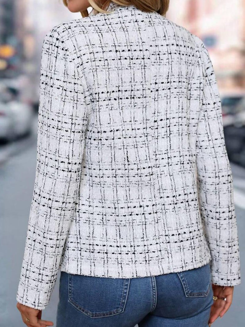 ELLEVEN Womens Blazer Business Casual Suit Jacket Tweed Blazers for Women Slim Fit Fitted Long Sleeve Stand Collar Blazer Dressy Full Lining Coat Cardigan with Padded Shoulder White XX-Large - Image 2