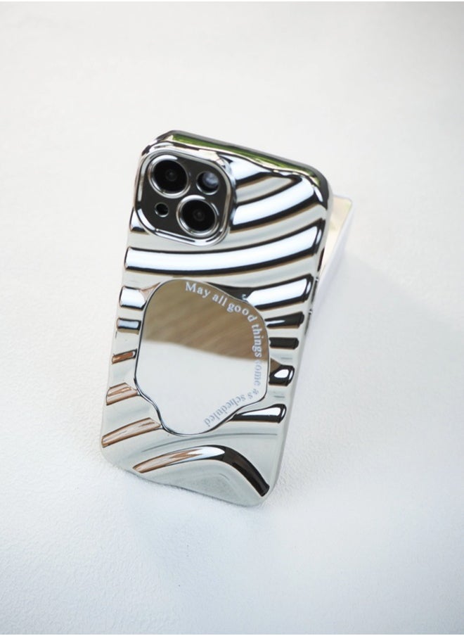 ShebSheb iPhone 14 Case Silver Mirror Water Wave Pattern Cute Simple Stylish Aesthetic Personalized Design for Women Girls Electroplated Phone Case  - Image 3