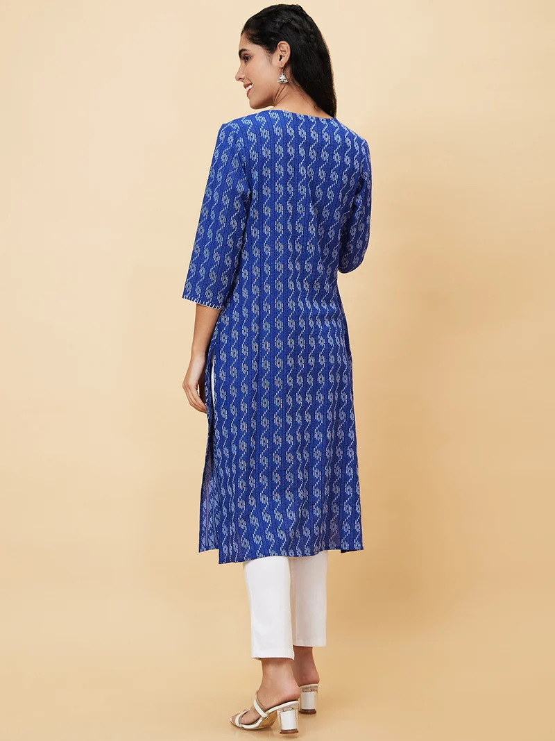 globus Globus Women Blue Abstract Printed Pure Cotton Straight Kurta
