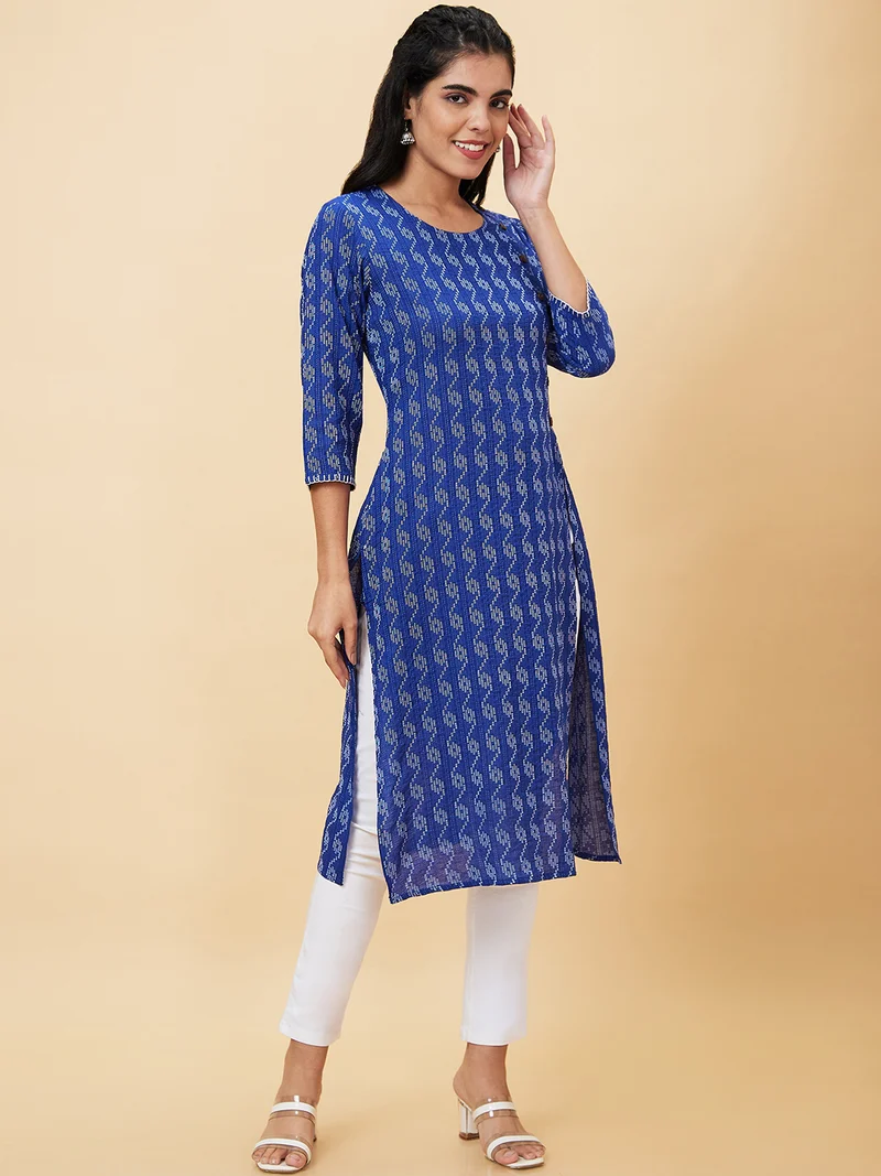globus Globus Women Blue Abstract Printed Pure Cotton Straight Kurta