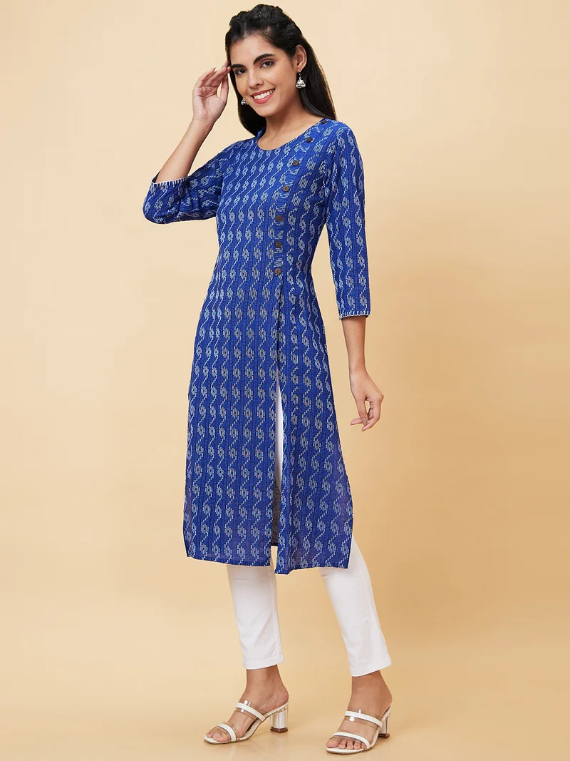 globus Globus Women Blue Abstract Printed Pure Cotton Straight Kurta