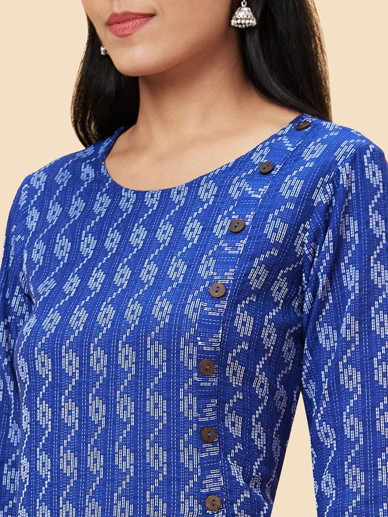 globus Globus Women Blue Abstract Printed Pure Cotton Straight Kurta