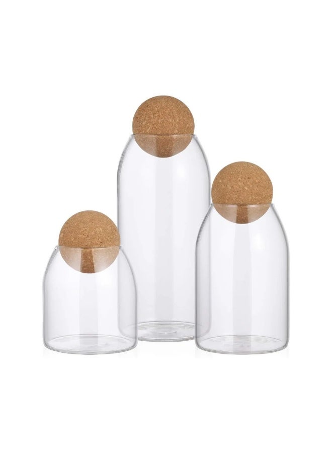 Glass Storage Jar with Wood Lid Ball Clear Candy Jar for Serving Tea Coffee 3Pcs (500-750-1000ml) - Image 1