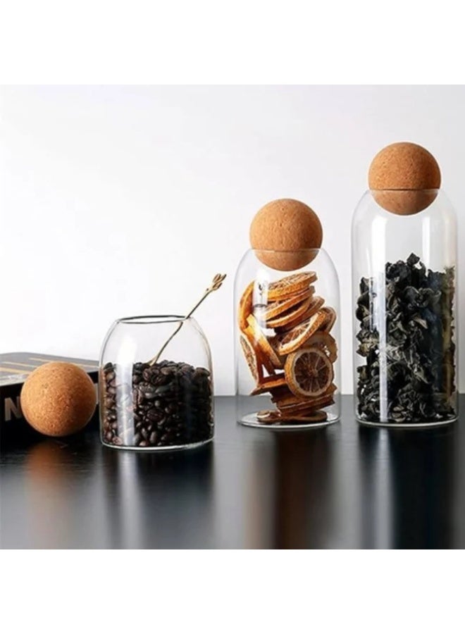 Glass Storage Jar with Wood Lid Ball Clear Candy Jar for Serving Tea Coffee 3Pcs (500-750-1000ml) - Image 2