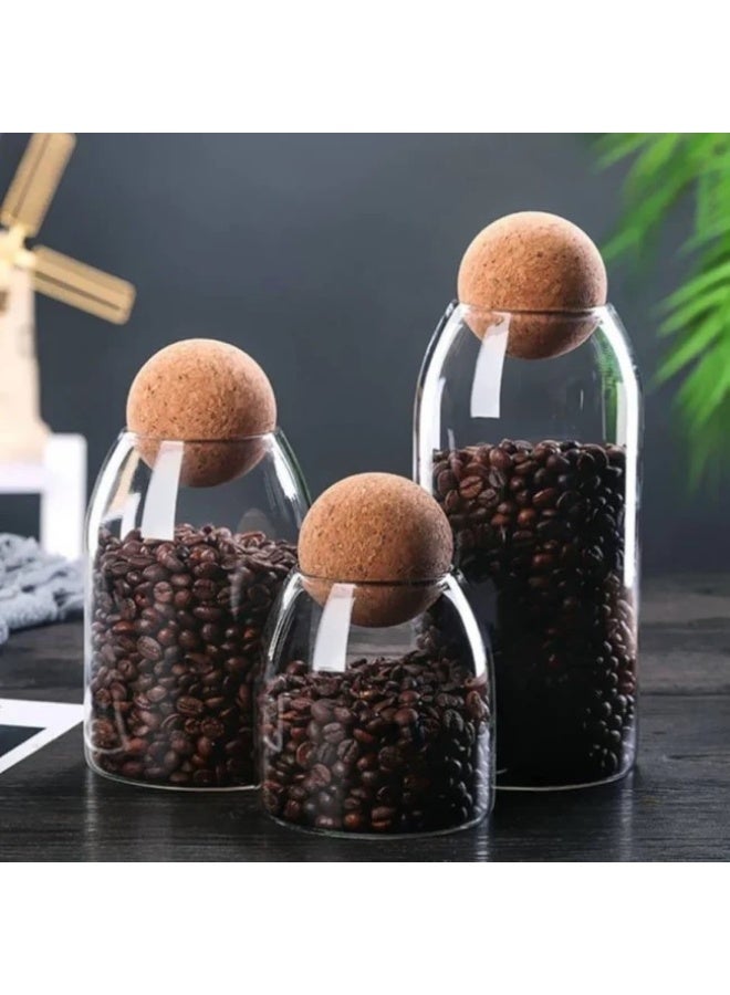 Glass Storage Jar with Wood Lid Ball Clear Candy Jar for Serving Tea Coffee 3Pcs (500-750-1000ml) - Image 3