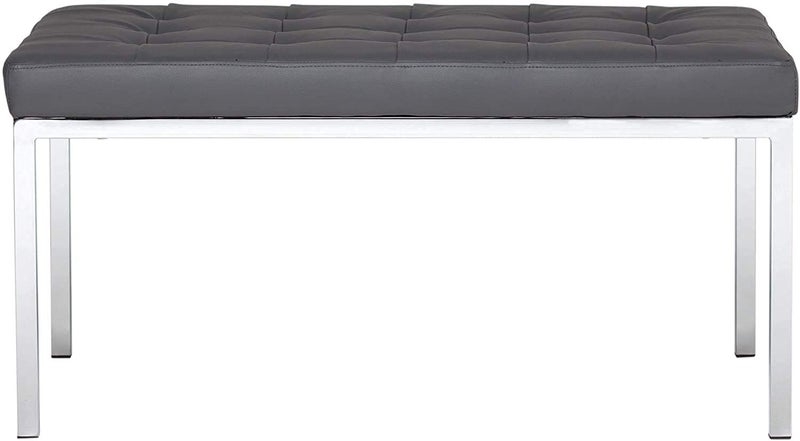 INDIAN DECOR INDIAN DECOR 31470 Leather Bench Size 285 x 18 x 18 Living Room Bench Grey Fabric with Chrome Frame  - Image 4