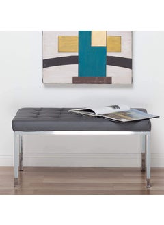 INDIAN DECOR INDIAN DECOR 31470 Leather Bench Size 285 x 18 x 18 Living Room Bench Grey Fabric with Chrome Frame  - Image 3