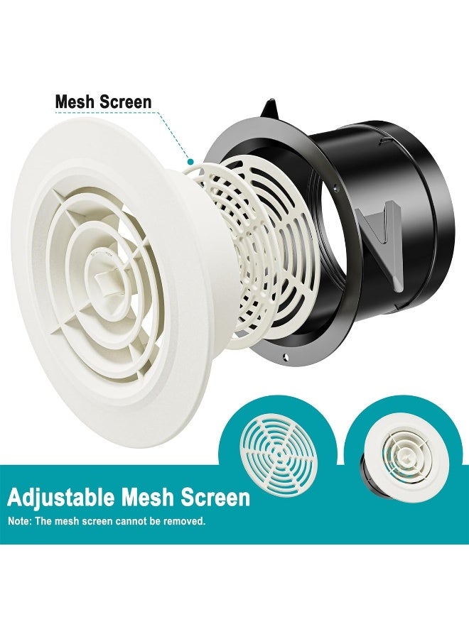 4 Inch Round Air Vent, Adjustable ABS Vent Cover, White Louver Grille Vent Fit for Bathroom, Office, Kitchen, Ventilation Use - Opening Size 3.74" - Image 2