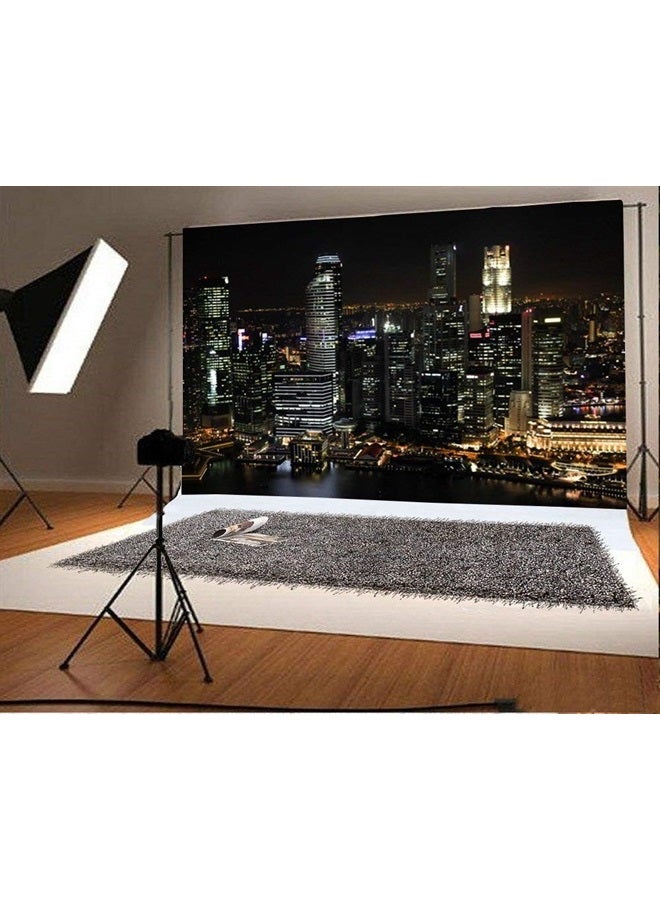 Laeacco 7x5ft Aerial View Famous Big City Backdrop for Photography Modern City Night View Background Skyscraper Urban Light Skyline Birthday Party Banner Online Live Broadcast Video Prop Photo Studio - Image 1