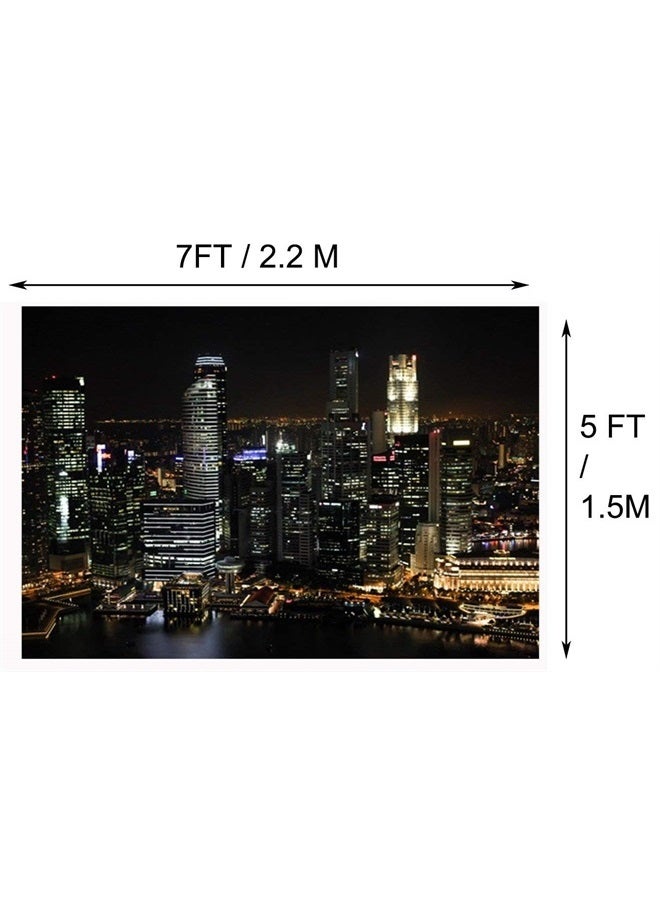 Laeacco 7x5ft Aerial View Famous Big City Backdrop for Photography Modern City Night View Background Skyscraper Urban Light Skyline Birthday Party Banner Online Live Broadcast Video Prop Photo Studio - Image 2