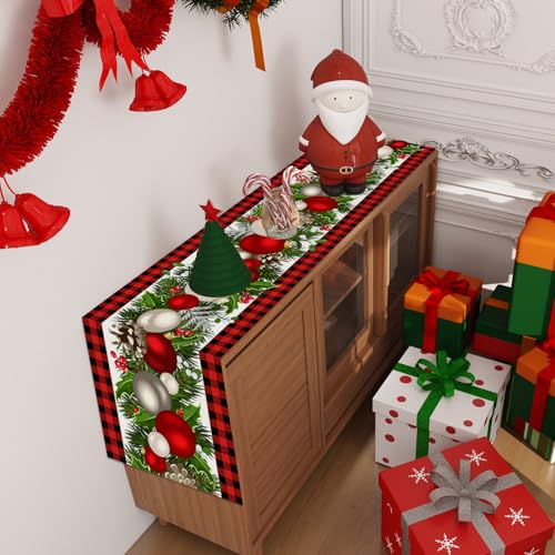 Jiudungs Linen White and Black Buffalo Check Plaid Christmas Table Runner 72 Inches Long Winter Christmas Xmas Holiday Gingerbread House ManTable Decoration - Image 5