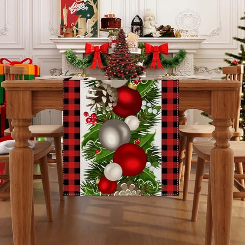 Jiudungs Linen White and Black Buffalo Check Plaid Christmas Table Runner 72 Inches Long Winter Christmas Xmas Holiday Gingerbread House ManTable Decoration - Image 2