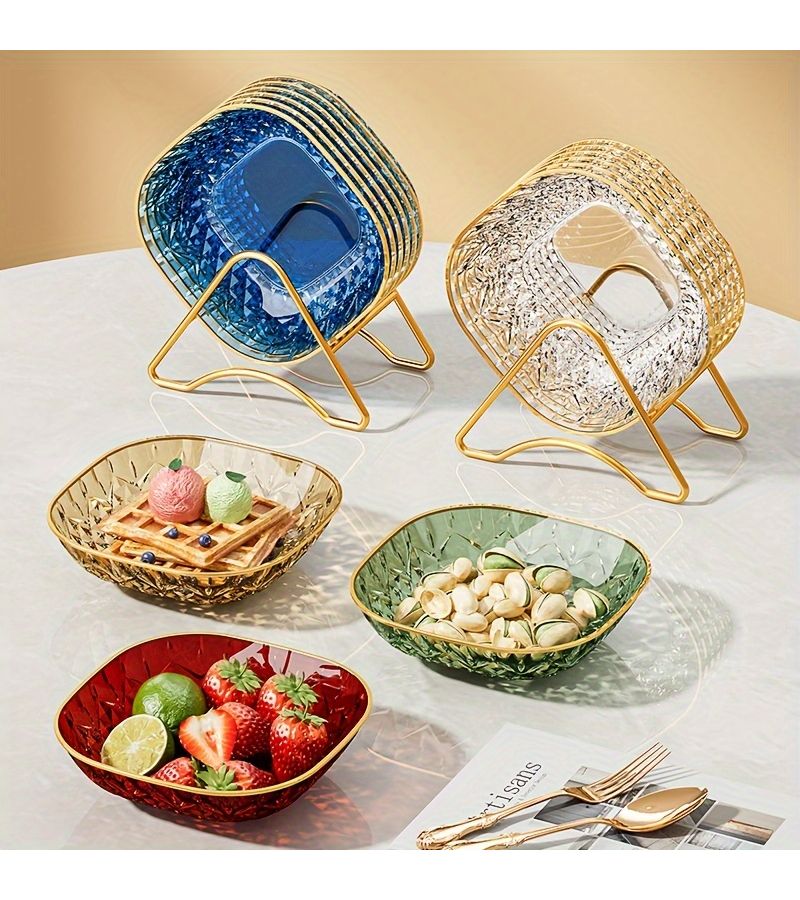 Set Of 5 Golden Square Trays For Serving Snacks Fruits Desserts - Image 1