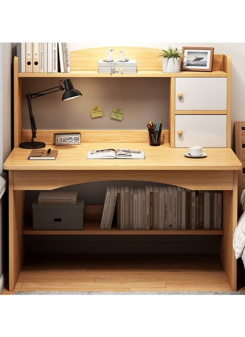 Gaming Desk with Hutch,Computer Desk with Storage Shelves and Bookshelf,Modern Simple Desk with cabinet,Modern Home Office Desk Study Desk with Drawers for Storage 100 * 48 * 120cm (Light Walnut)