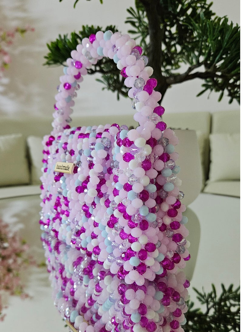 Handmade Elegant Crystal beaded hand/shoulder/ crossbody bag with card holder gift for women - Image 2