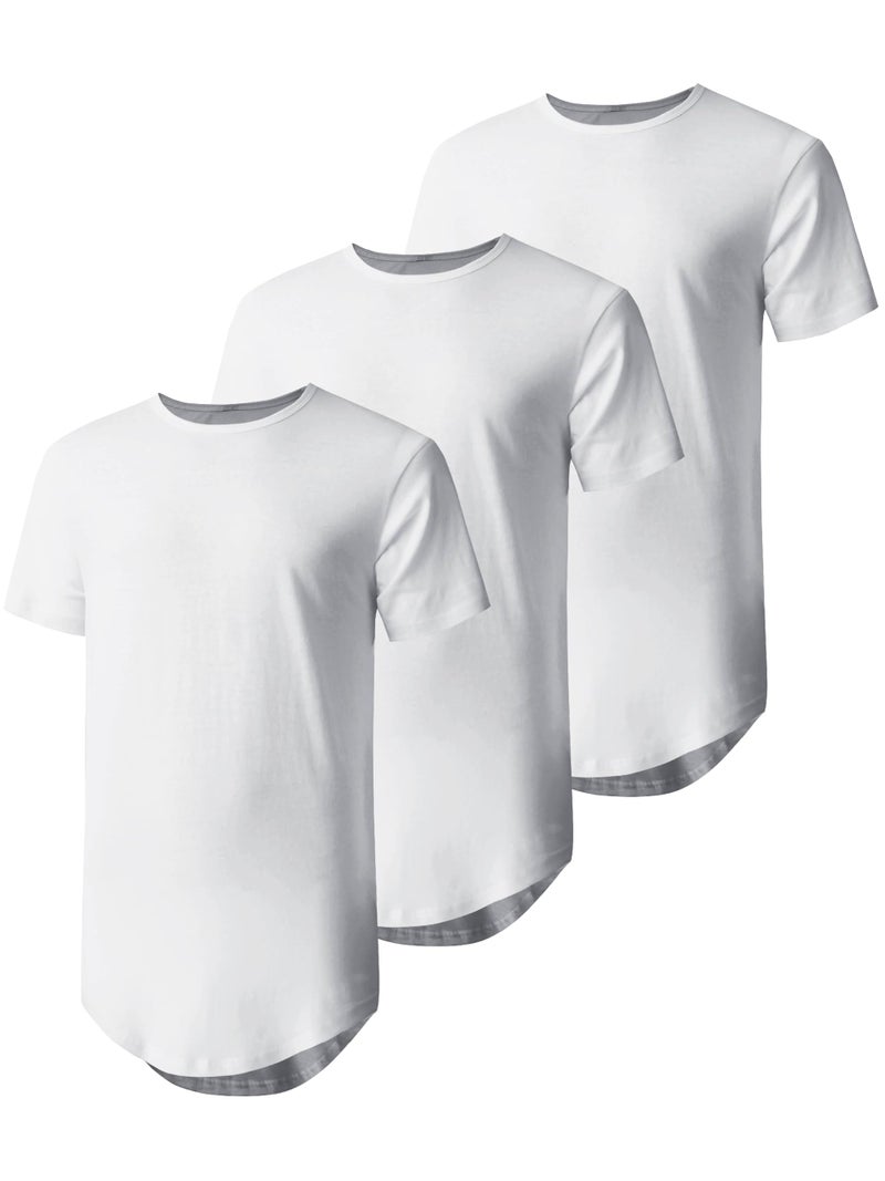 Hat and Beyond Mens Hipster Curve Hem Droptail Tee Premium Longline T Shirts (Small, 3PACK White) - Image 5