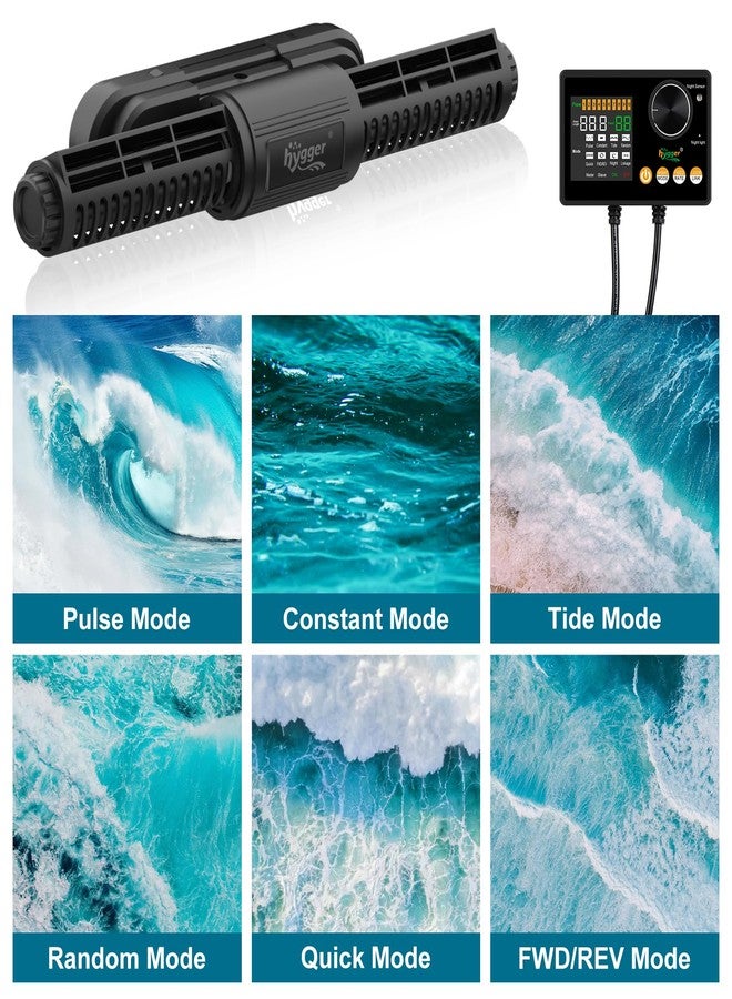 هايغر جهاز هيجر الذكي لصنع الأمواج لأحواض السمك، مضخة تدوير المياه المالحة والعذبة قابلة للتعديل بستة أوضاع: موجات/ليلي/تغذية/اتصال لاسلكي، حامل مغناطيسي، شاشة عرض، وحدة تحكم، وظيفة ذاكرة (35 واط). - Image 2