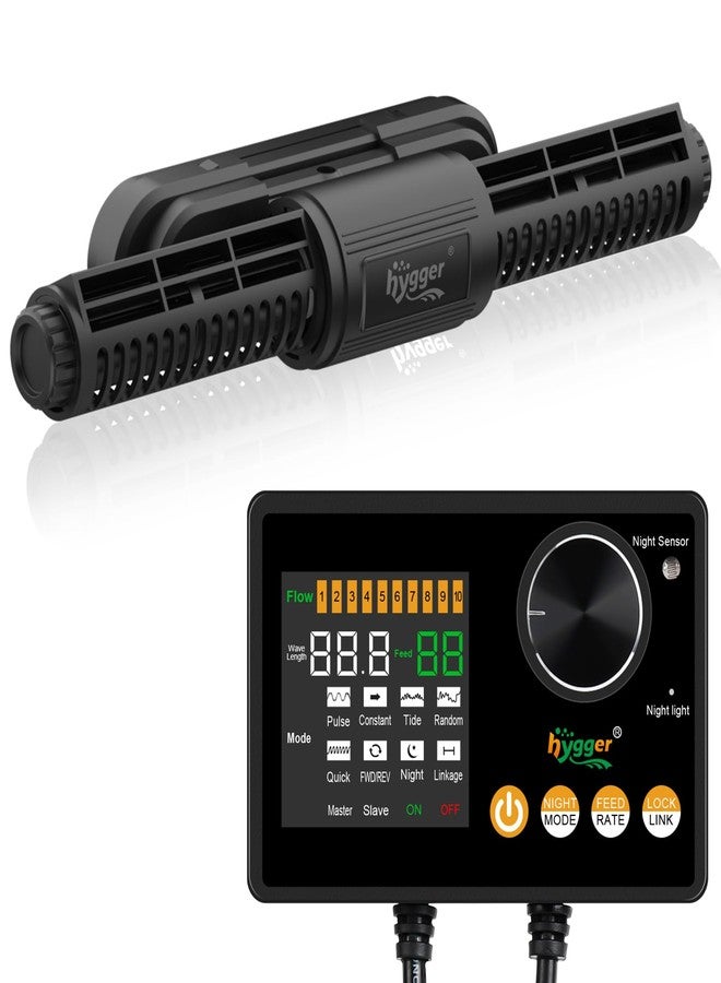 هايغر جهاز هيجر الذكي لصنع الأمواج لأحواض السمك، مضخة تدوير المياه المالحة والعذبة قابلة للتعديل بستة أوضاع: موجات/ليلي/تغذية/اتصال لاسلكي، حامل مغناطيسي، شاشة عرض، وحدة تحكم، وظيفة ذاكرة (35 واط). - Image 1