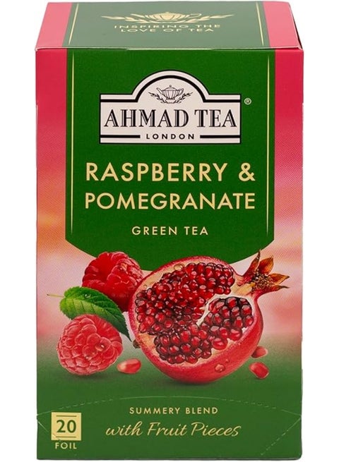 Ahmad Tea London Raspberry & Pomegranate Green Tea – 20 Foil Tea Bags