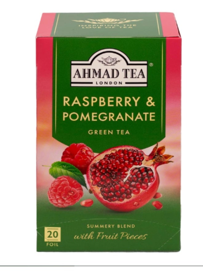 Ahmad Tea London Raspberry & Pomegranate Green Tea – 20 Foil Tea Bags - Image 3