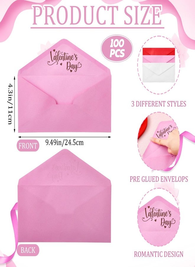 Harloon 100 Pcs Valentine's Day Envelopes #10 Red Pink White Valentine's V Flap Kraft Envelopes with Lining and Self-adhesive for Holiday Gift Mailing Office Business Birthday Party - Image 2