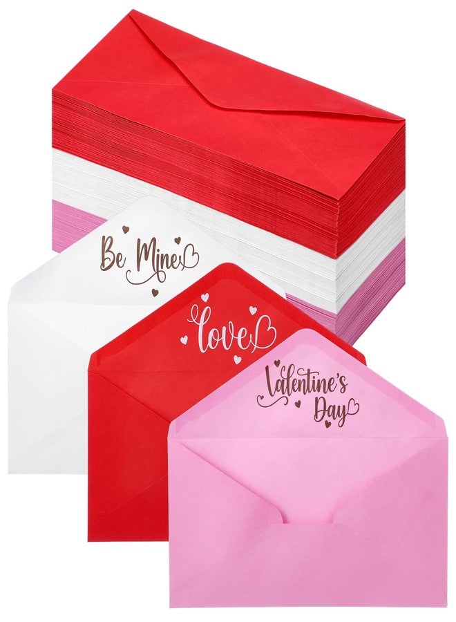 Harloon 100 Pcs Valentine's Day Envelopes #10 Red Pink White Valentine's V Flap Kraft Envelopes with Lining and Self-adhesive for Holiday Gift Mailing Office Business Birthday Party - Image 1
